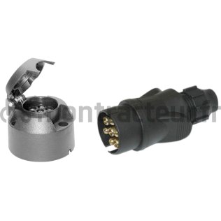 FICHE ET PRISE EN PLASTIQUE 7 PÔLES 12V - CONNEXIONS A VIS