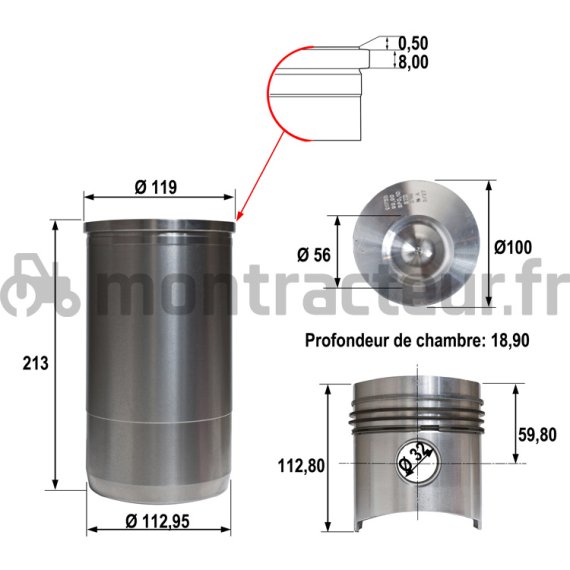 ENSEMBLE CHEMISE - PISTON Ø 100 MM